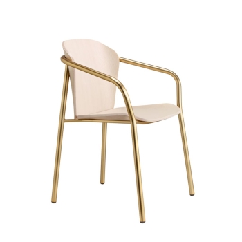 Fauteuil Finn en métal et bois avec accoudoirs, par Scab Design