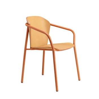 Fauteuil Finn en métal et bois avec accoudoirs, par Scab Design