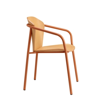 Fauteuil Finn en métal et bois avec accoudoirs, par Scab Design