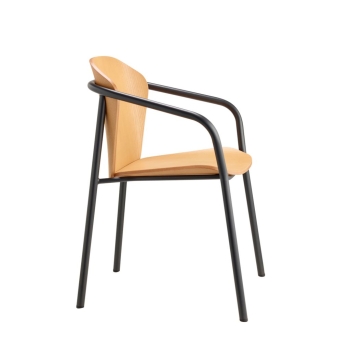 Fauteuil Finn en métal et bois avec accoudoirs, par Scab Design