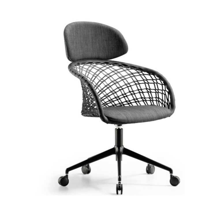 Fauteuil pivotant et réglable P47 DP TS_CU avec dossier haut en cuir et revêtement en tissu ou cuir par Midj