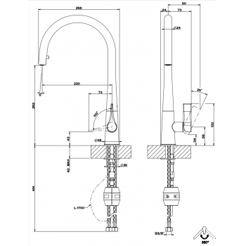 Mitigeur monocommande Proton avec bec pivotant et douchette extractible 17153 - par Gessi