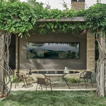 Chaise Ines de Bontempi en acier laqué avec assise et dossier en résille