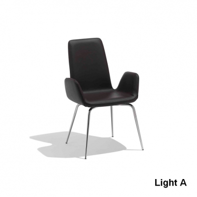 La lumière de la chaise Midj avec structure en acier recouvert de cuir, en simili cuir ou tissu