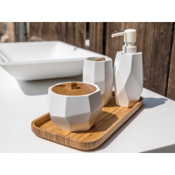 Ensemble de salle de bain Cipì Surface Bamboo en résine blanche et bois