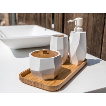 Ensemble de salle de bain Surface Bamboo de Cipì en résine blanche et bois