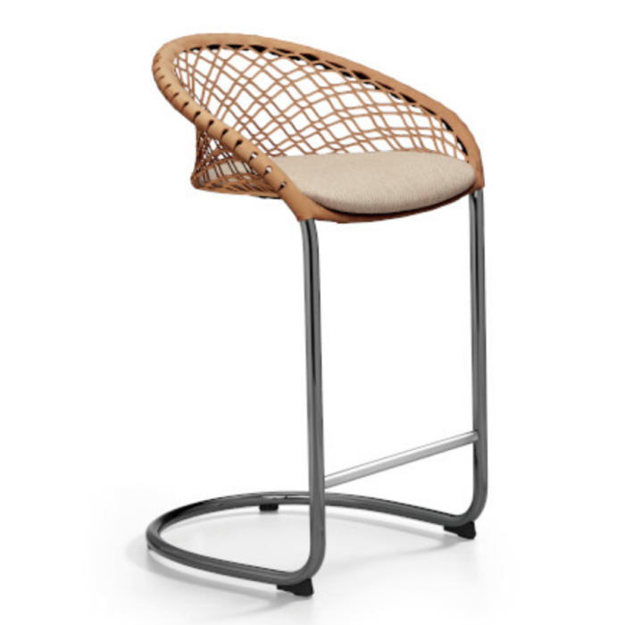 Tabouret P47 en métal avec dossier en cuir recouvert de tissu ou de cuir par Midj