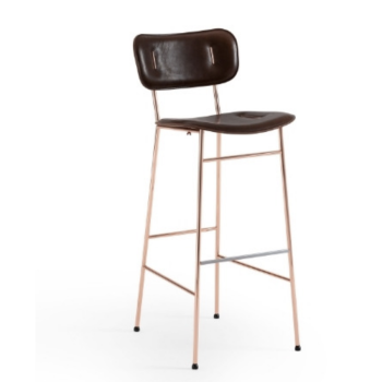Tabouret Piuma H CU en métal et cuir par Midj