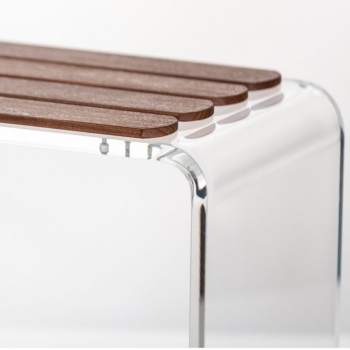 Tabouret Cipì Tancho CP503JS en bois de teck et plexiglas extraclair