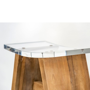 Tabouret Cipì Zen Clear CP503ZJ en bois de teck récupéré et ciré assise en plexiglas