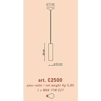 Lampe à suspension CYLINDRE ÉTROIT DECO' PI C2500 par Ferroluce