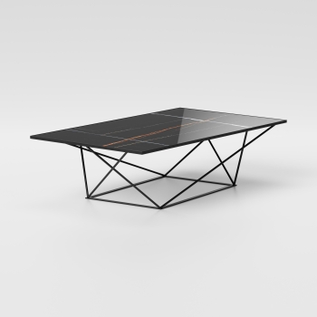 Table basse Evoque par Pezzani structure en acier peint et plateau en verre