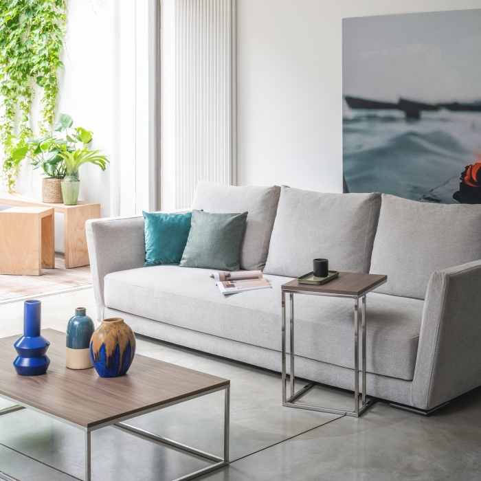 Table basse Pezzani Lamina en acier inoxydable et plateau en stratifié