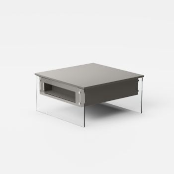 Table basse London de Pezzani avec étagères en stratifié et côtés en verre