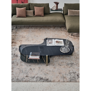 Table basse Pagoda de Bontempi en acier et cristal ou SuperCeramica ou SuperMarble