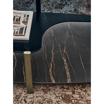 Table basse Pagoda de Bontempi en acier et cristal ou SuperCeramica ou SuperMarble