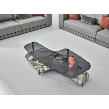 Table basse Pagoda de Bontempi en acier et cristal ou SuperCeramica ou SuperMarble