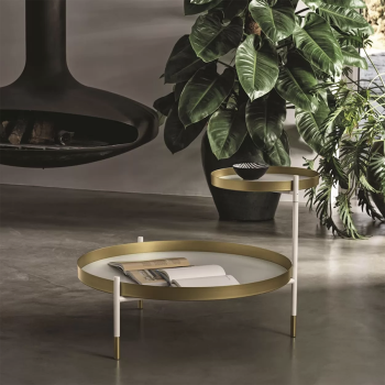 Table basse Planet de Bontempi en acier et cristal ou Supermarbre