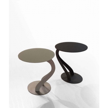 Table basse Swan de Pezzani avec plateau en verre trempé gravé