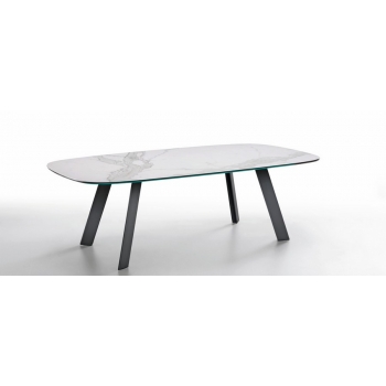 Table Midj Alexander avec structure en acier et plateau en cristalceramica ou en bois massif
