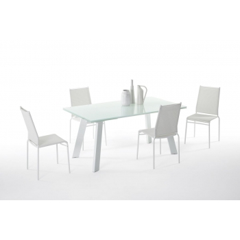 Table à rallonge Gulliver par Ingenia Bontempi avec plateau en verre et pieds en acier